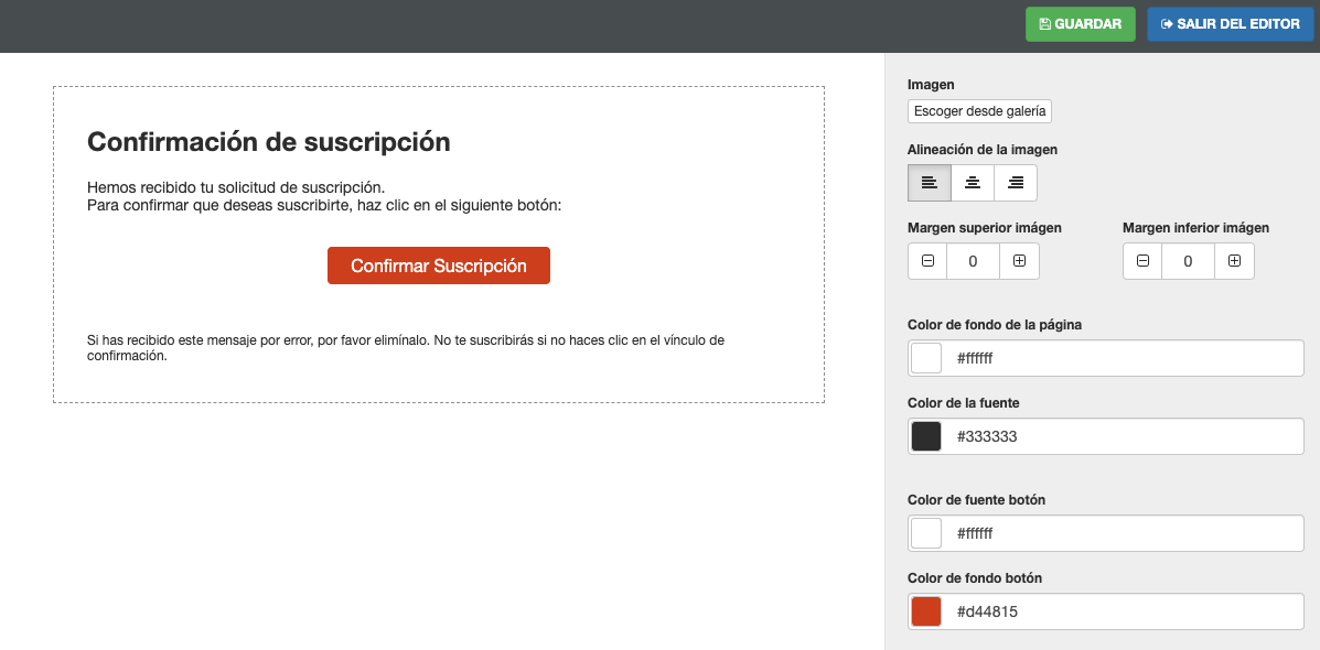 Personalizar email de confirmar suscripción - ME Servicios Tecnológicos