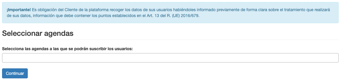 Puedes escoger las agendas a las que se suscribirán quien complete el formulario - ME Servicios Tecnológicos